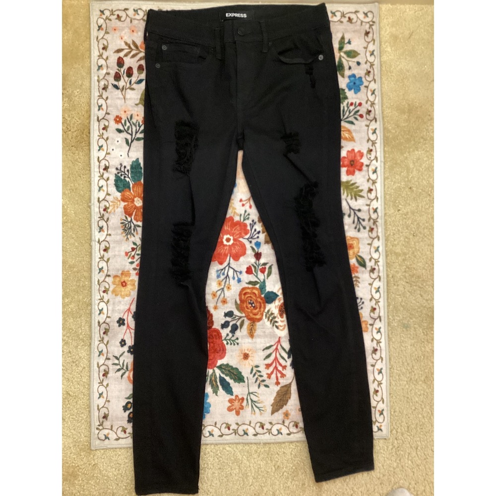 Express Black Mid Rise Stretch Distressed Skinny Legging Jeans Size 6
